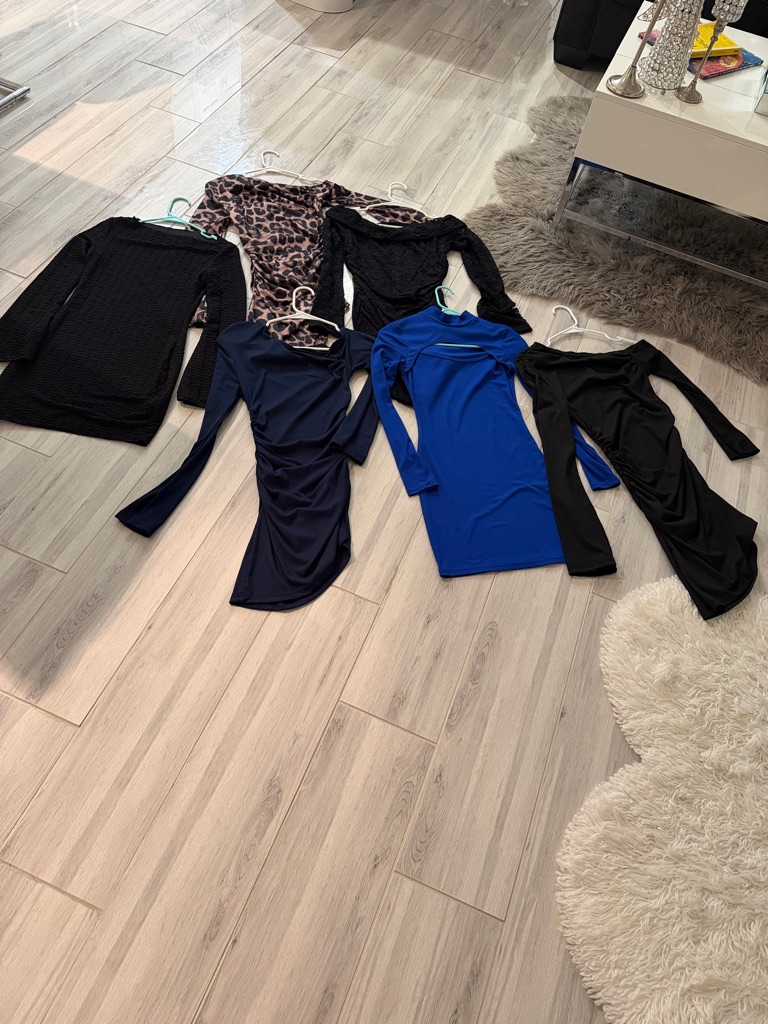 Shein Royal Blue & Black Asymmetrical Long Sleeve Dresses